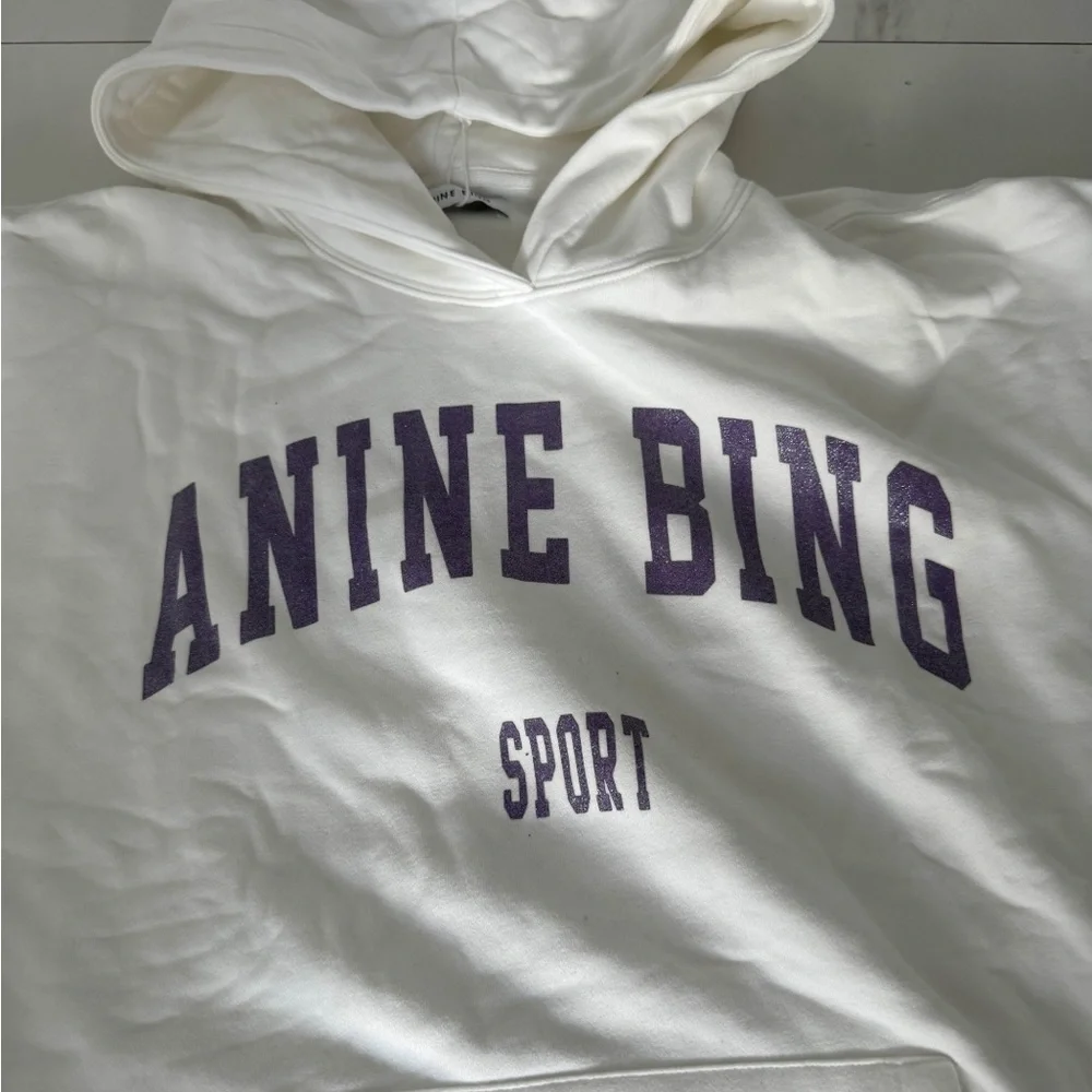 Anine Bing White Hoodie with Purple Lettering - Picture 3 of 7